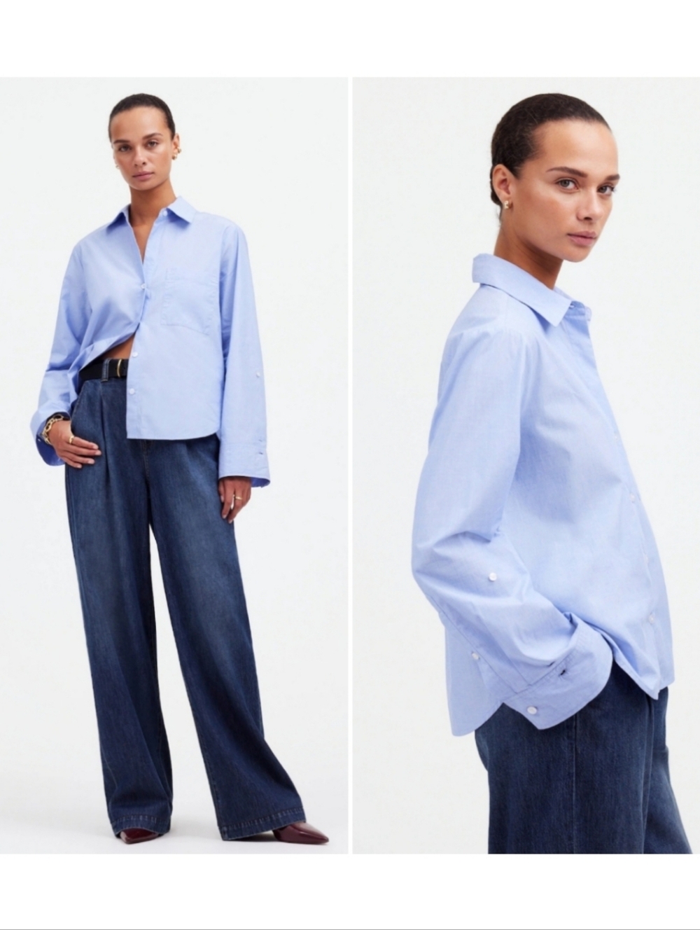 Madewell Easy Y-Neck Button Up Shirt Light Blue Weave XS